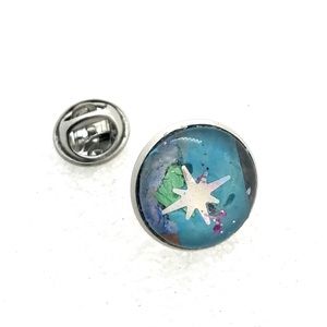 Brooch pin hand painted glass dome handcrafted